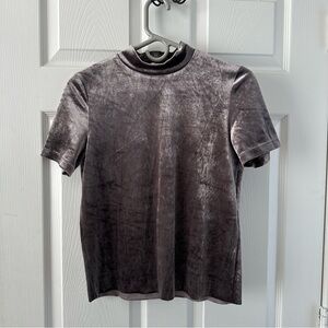 ZARA Velvet Short Sleeve Top in Gray - Size S